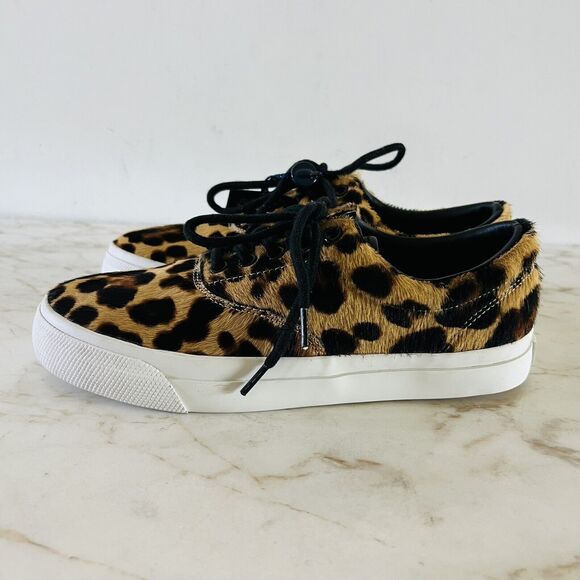 POLO RALPH LAUREN Bryn Brown Black Leopard Leather Sneakers - US 7.5 - Picture 4 of 7